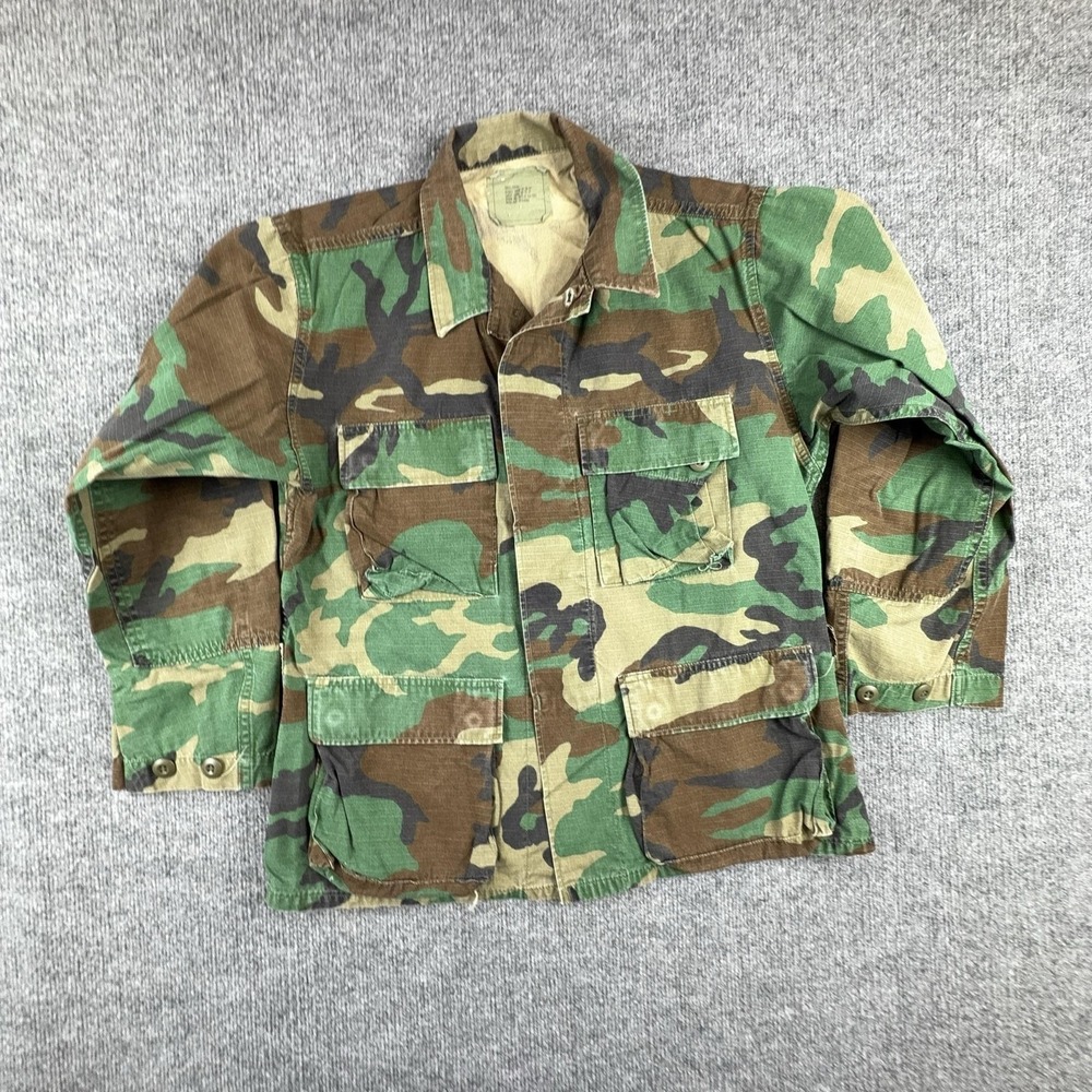 Vintage American Apparel Jacket Mens Small Green Woodland Camo BDU Combat Coat